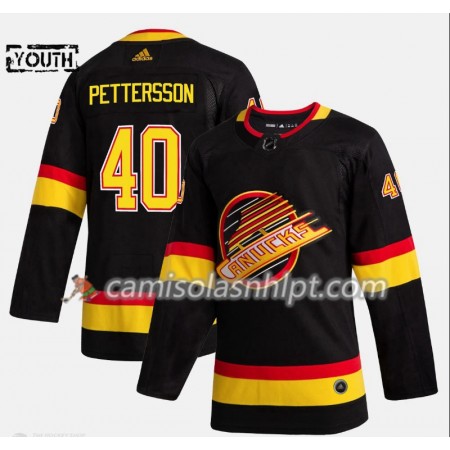 Camisola Vancouver Canucks Elias Pettersson 40 Flying Skate Adidas 2019-2020 Preto Authentic - Criança